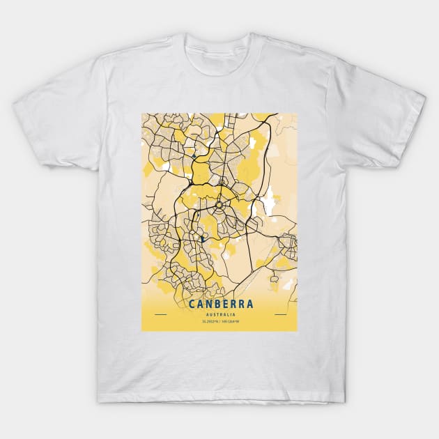 Canberra - Australia Yellow City Map T-Shirt by tienstencil